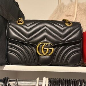 Gucci Black Quilted Shoulder Bag with Gold GG Hardware